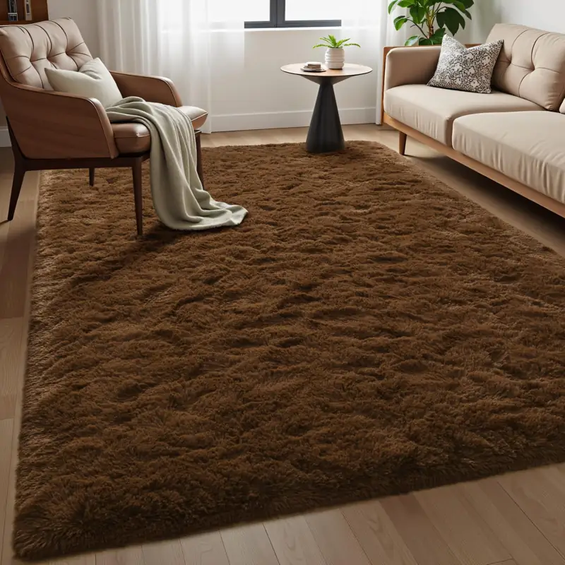 Brown shaggy rug in a stylish living room
