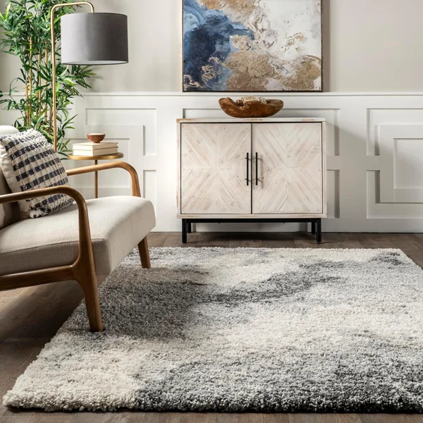 Abstract patterned rug in a modern living room